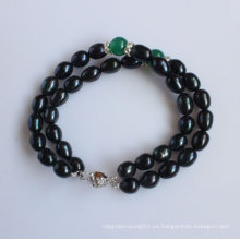 Joyería de agua dulce negra de la pulsera de la perla de 2 filamentos (EB1571-1)